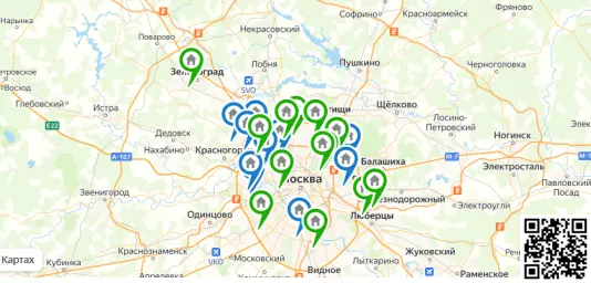 Страница с адресами для очных встреч во всех округах Москвы.