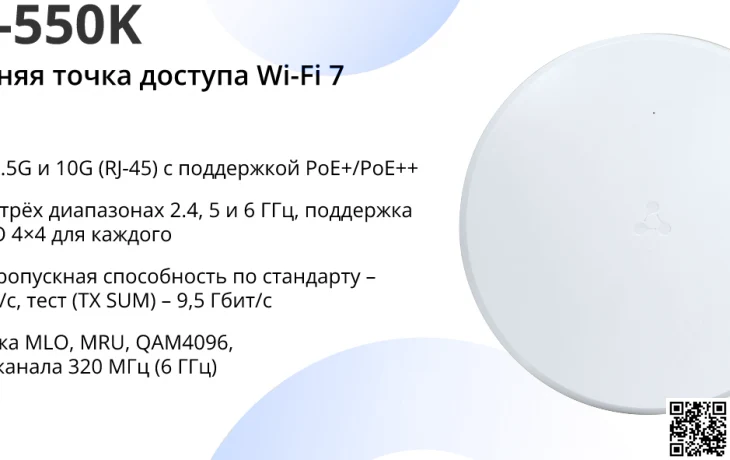 Wi-Fi 7 от ELTEX: серийный выпуск российской точки доступа WEP-550K стартует в апреле